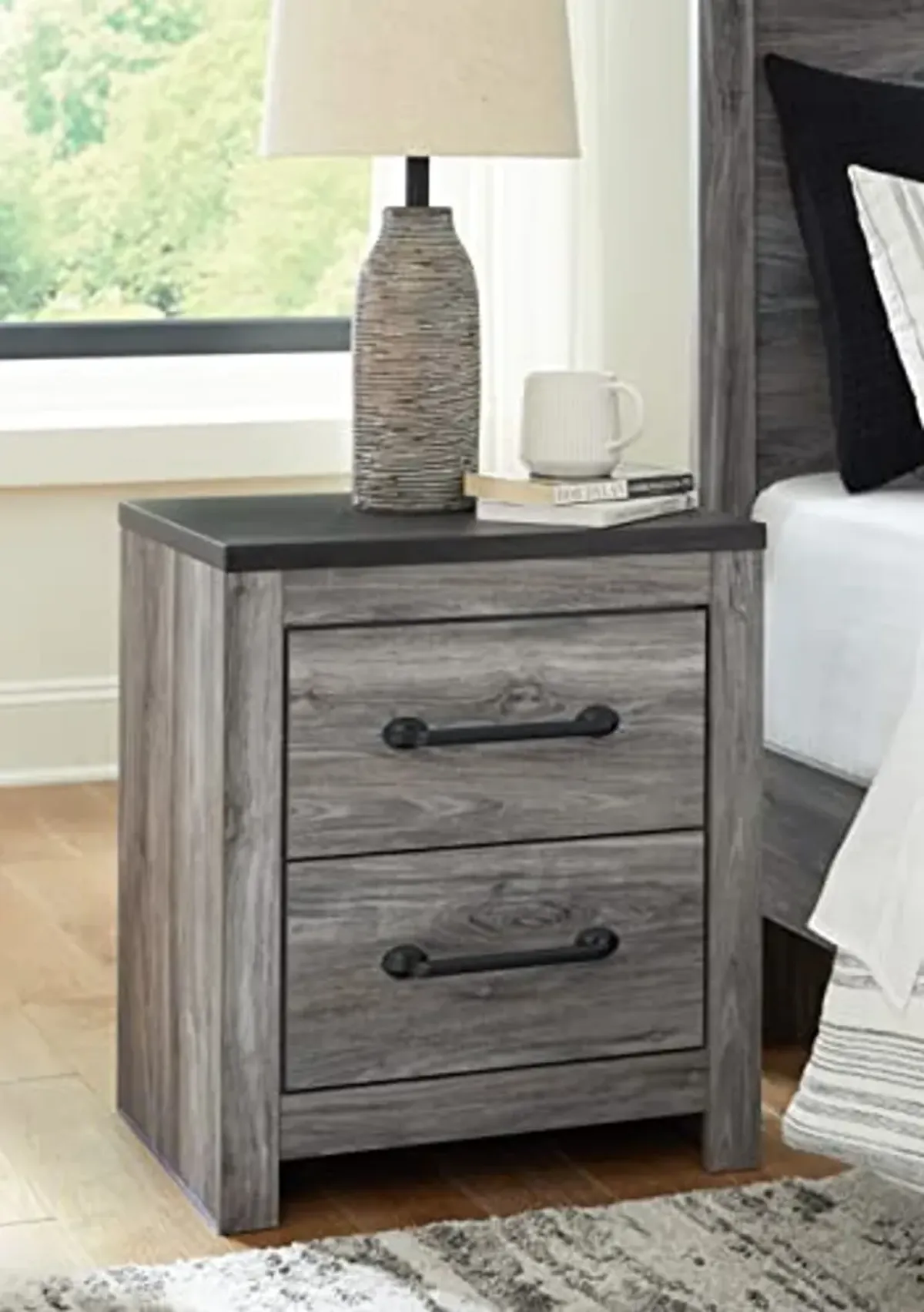 Signature Design by Ashley Bronyan 2 Drawer Nightstand, 22"W x 16"D x 25"H, Gray