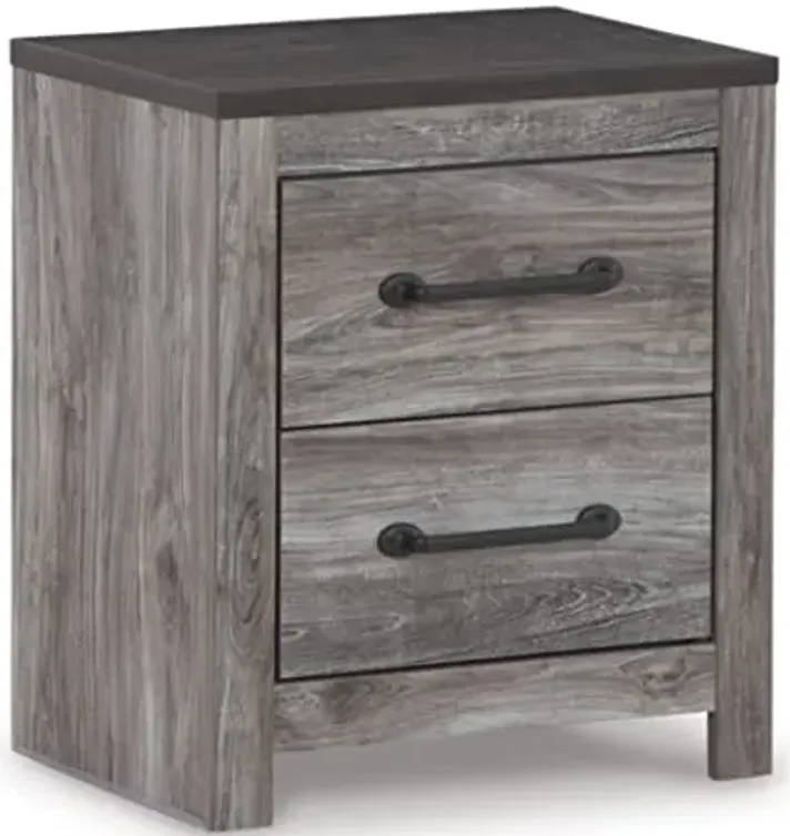 Signature Design by Ashley Bronyan Rustic 2 Drawer Nightstand, 2-Tone Look, Light Gray and Dark Gray, Large Scale Handles, Fully Finished Drawer Interiors, 24.72" Tall, Gray
