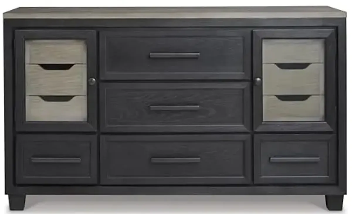 Signature Design by Ashley Foyland Contemporary Dresser with Felt-Lined Top Drawer, Black & Beige