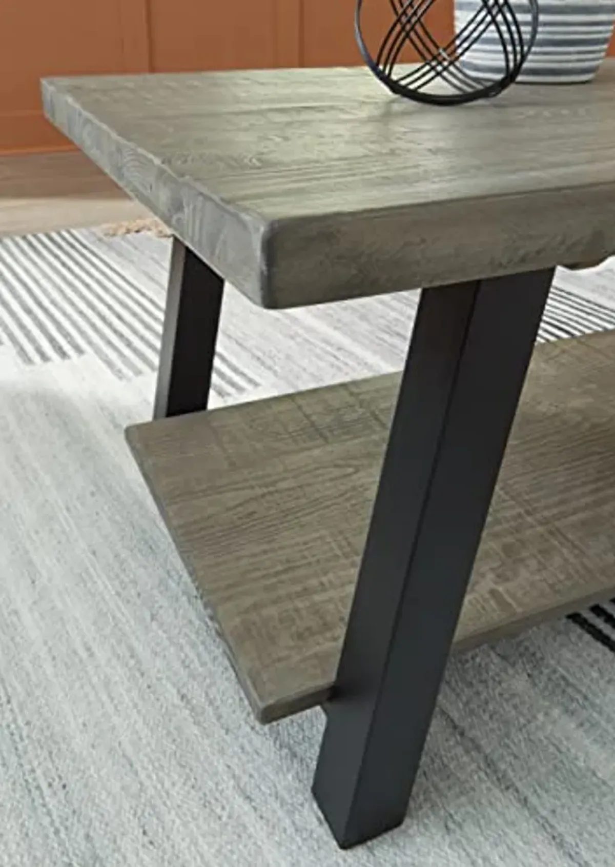 Signature Design by Ashley Brennegan Rustic Cocktail Table with Shelf, Light Gray & Black