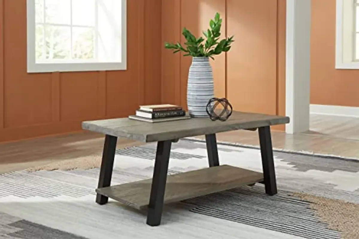 Signature Design by Ashley Brennegan Rustic Cocktail Table with Shelf, Light Gray & Black