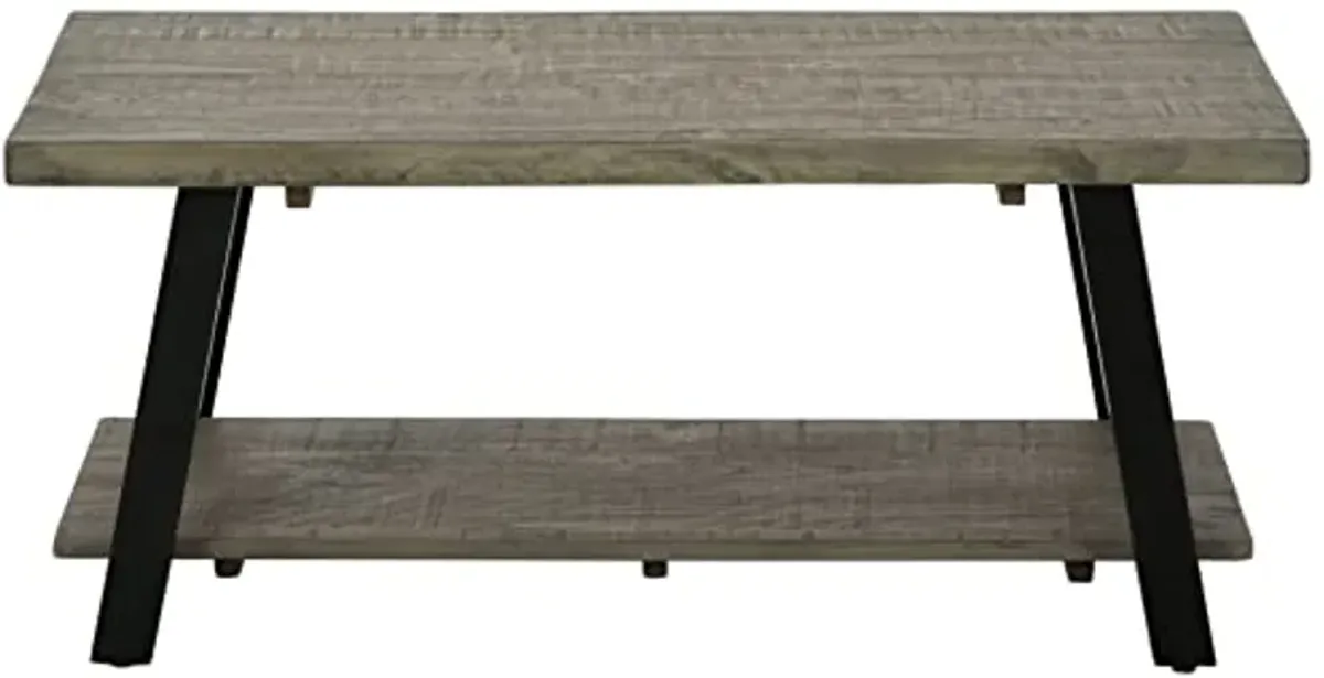 Signature Design by Ashley Brennegan Rustic Cocktail Table with Shelf, Light Gray & Black