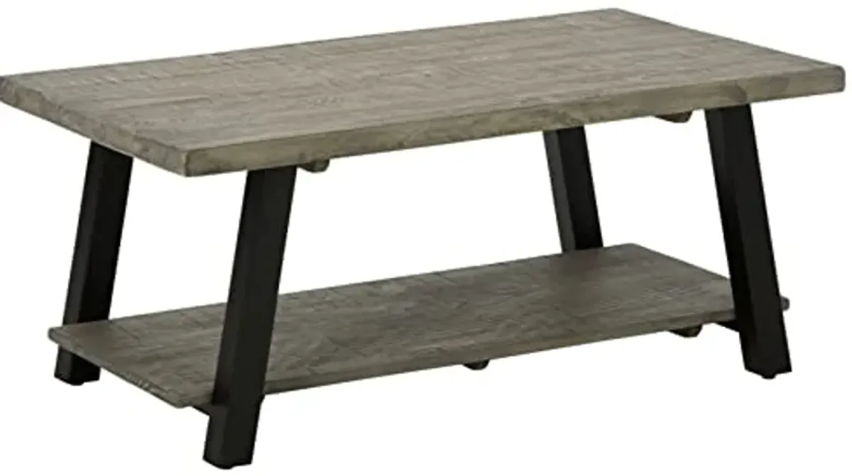 Signature Design by Ashley Brennegan Rustic Cocktail Table with Shelf, Light Gray & Black