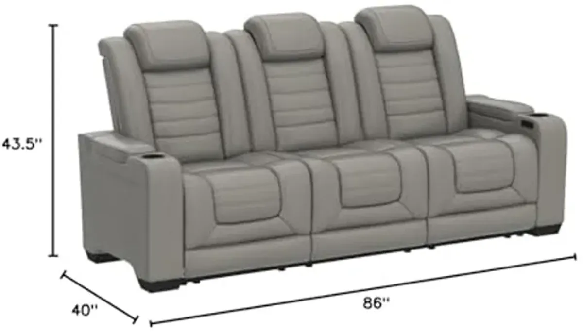 Signature Design by Ashley Backtrack Contemporary Tufted Leather Power Reclining Sofa with Adjustable Headrest, Light Gray