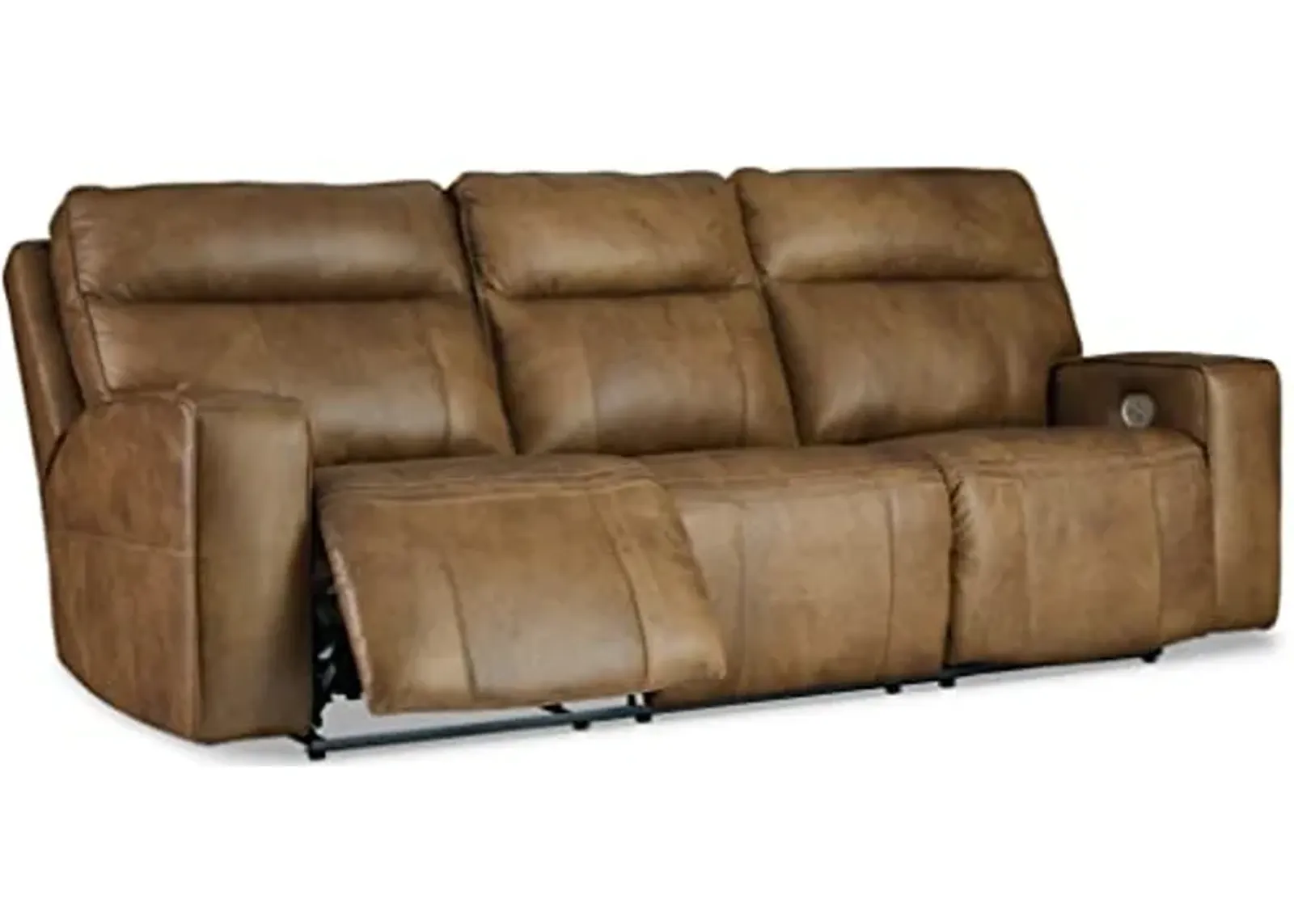 Signature Design by Ashley Game Plan Contemporary Tufted Leather Power Reclining Sofa with Adjustable Headrest, Light Brown