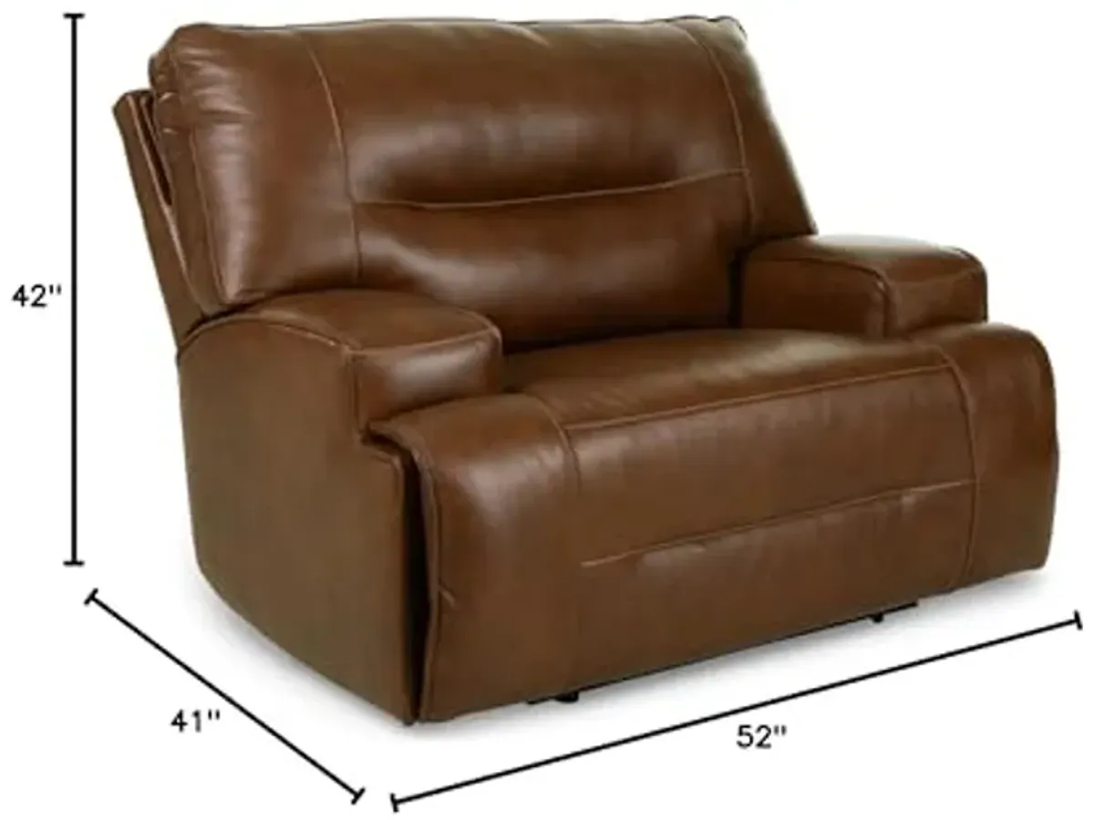 Signature Design by Ashley Francesca Modern Leather Power Recliner with Adjustable Headrest, Dark Brown