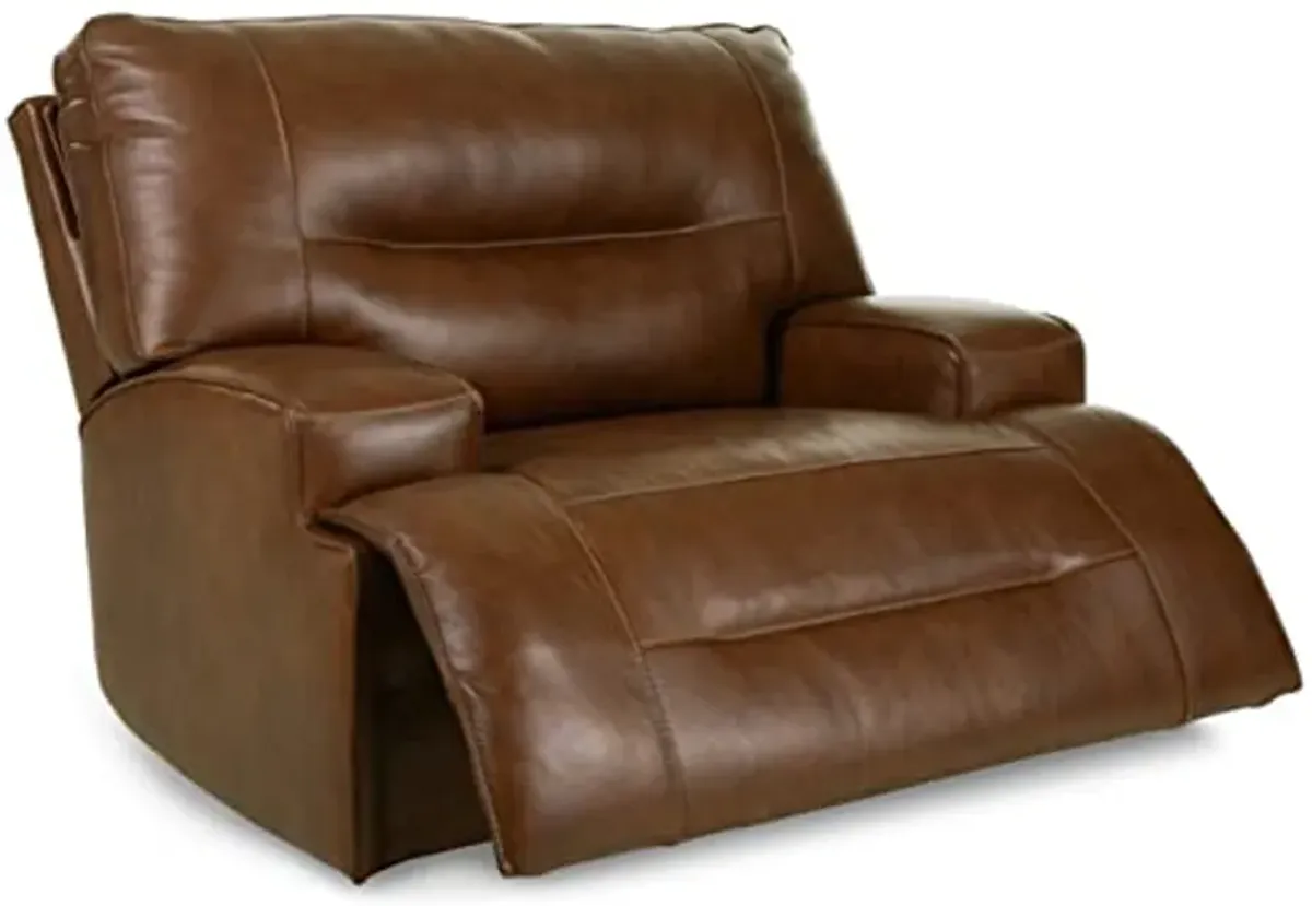 Signature Design by Ashley Francesca Modern Leather Power Recliner with Adjustable Headrest, Dark Brown