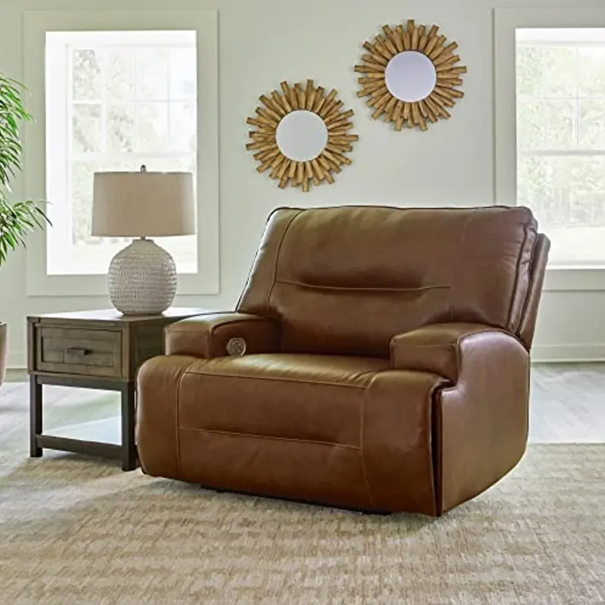 Signature Design by Ashley Francesca Modern Leather Power Recliner with Adjustable Headrest, Dark Brown