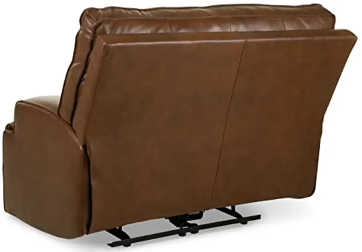 Signature Design by Ashley Francesca Modern Leather Power Recliner with Adjustable Headrest, Dark Brown