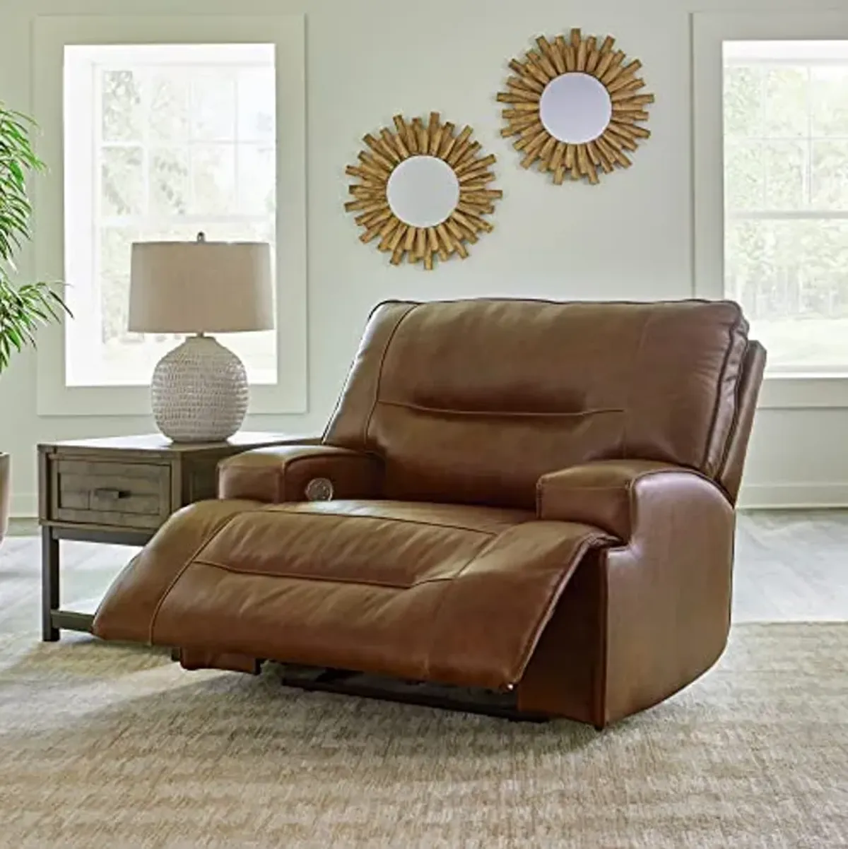 Signature Design by Ashley Francesca Modern Leather Power Recliner with Adjustable Headrest, Dark Brown