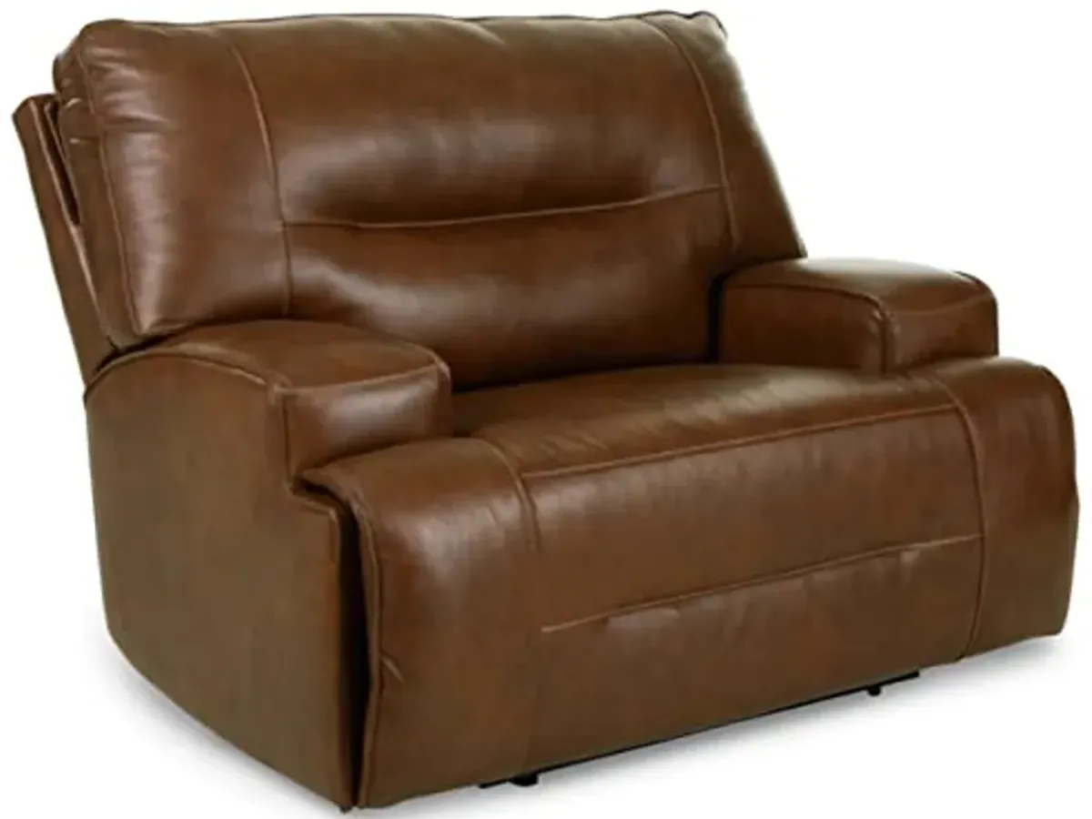 Signature Design by Ashley Francesca Modern Leather Power Recliner with Adjustable Headrest, Dark Brown