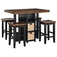 Signature Design by Ashley Dolingham Modern Counter Height Dining Table Set with Storage, Set of 5, Black & Dark Brown