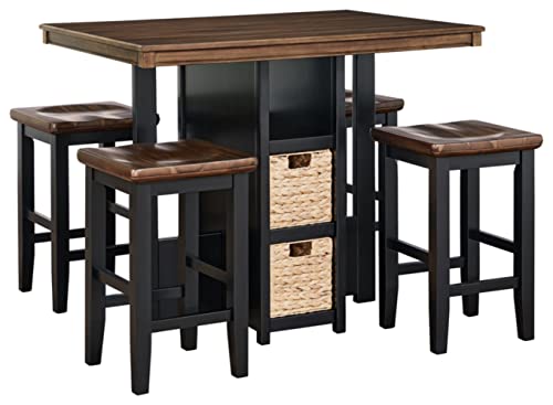 Signature Design by Ashley Dolingham Modern Counter Height Dining Table Set with Storage, Set of 5, Black & Dark Brown