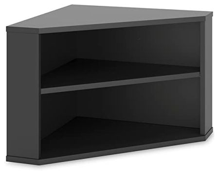 Signature Design by Ashley Otaska Modern Home Office Corner Bookcase with 2 Open Shelves, Black