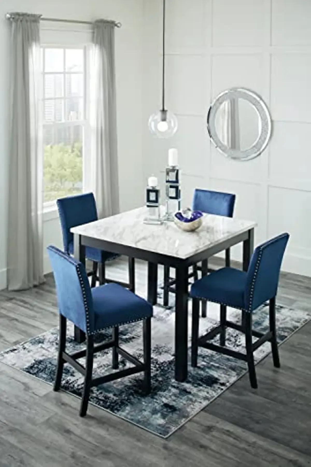 Signature Design by Ashley Cranderlyn Urban Counter Height Table Set with Upholstered Bar Stools, Set of 5, Black & Blue