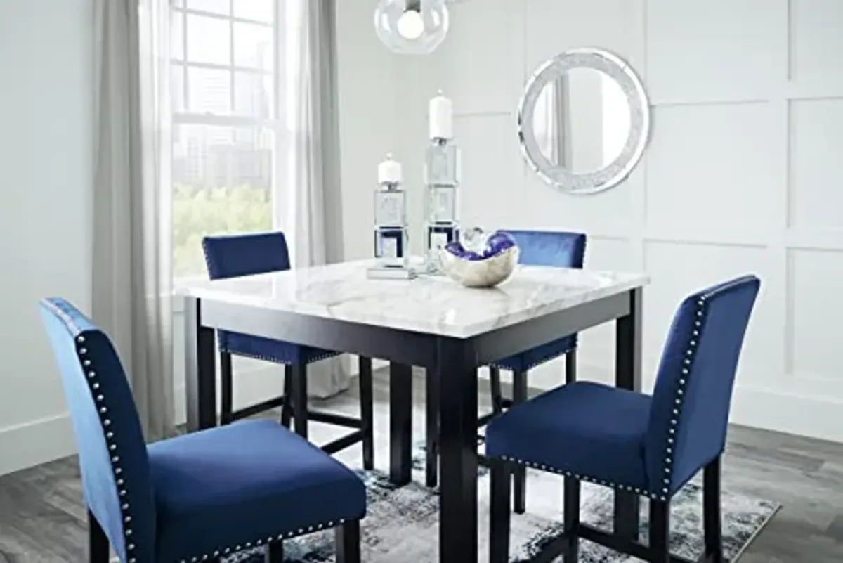 Signature Design by Ashley Cranderlyn Urban Counter Height Table Set with Upholstered Bar Stools, Set of 5, Black & Blue