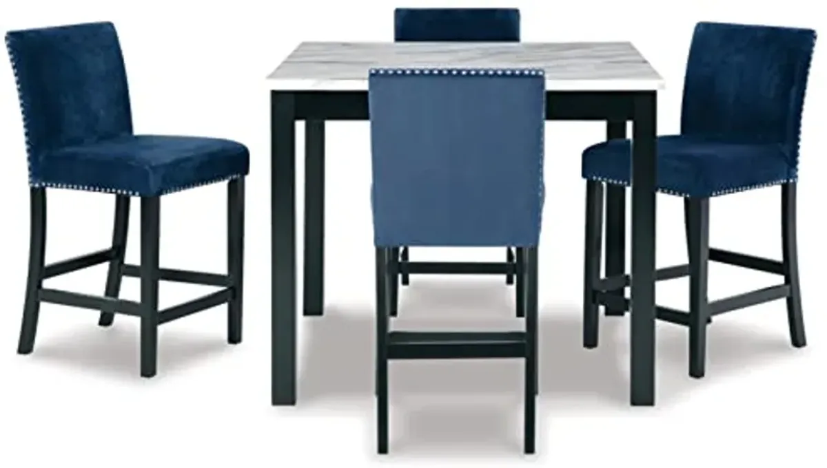 Signature Design by Ashley Cranderlyn Urban Counter Height Table Set with Upholstered Bar Stools, Set of 5, Black & Blue