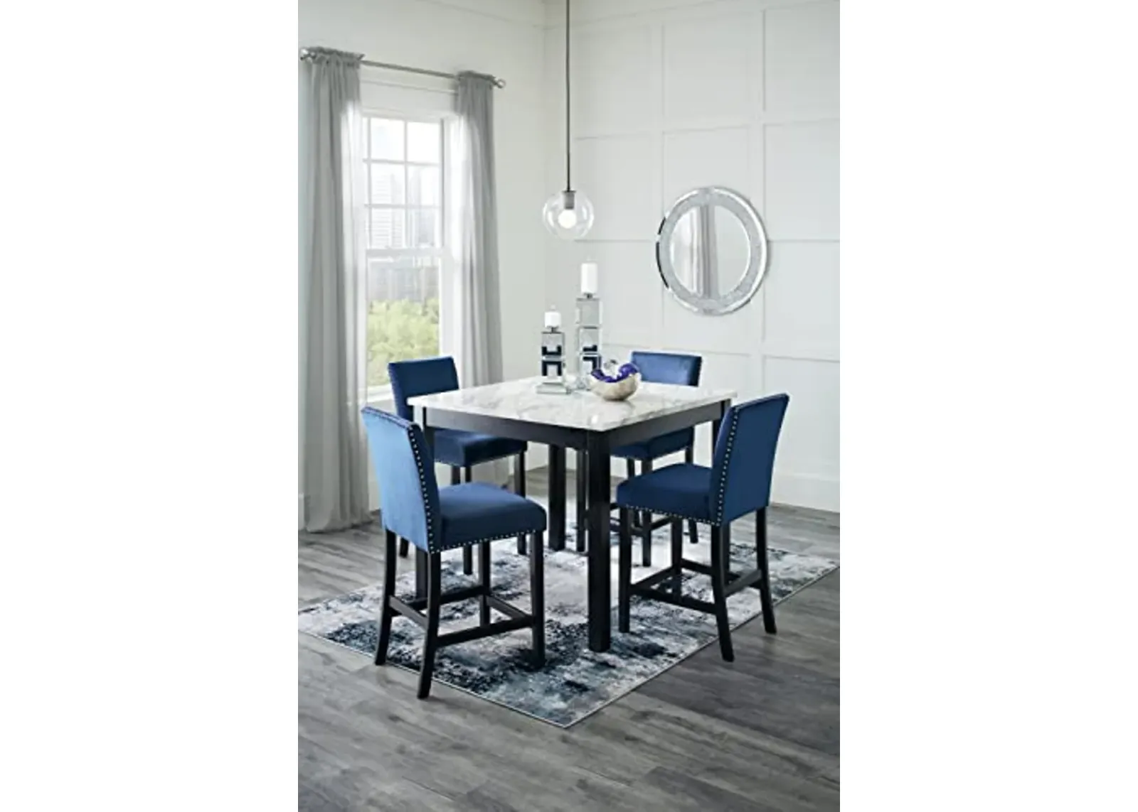 Signature Design by Ashley Cranderlyn Urban Counter Height Table Set with Upholstered Bar Stools, Set of 5, Black & Blue