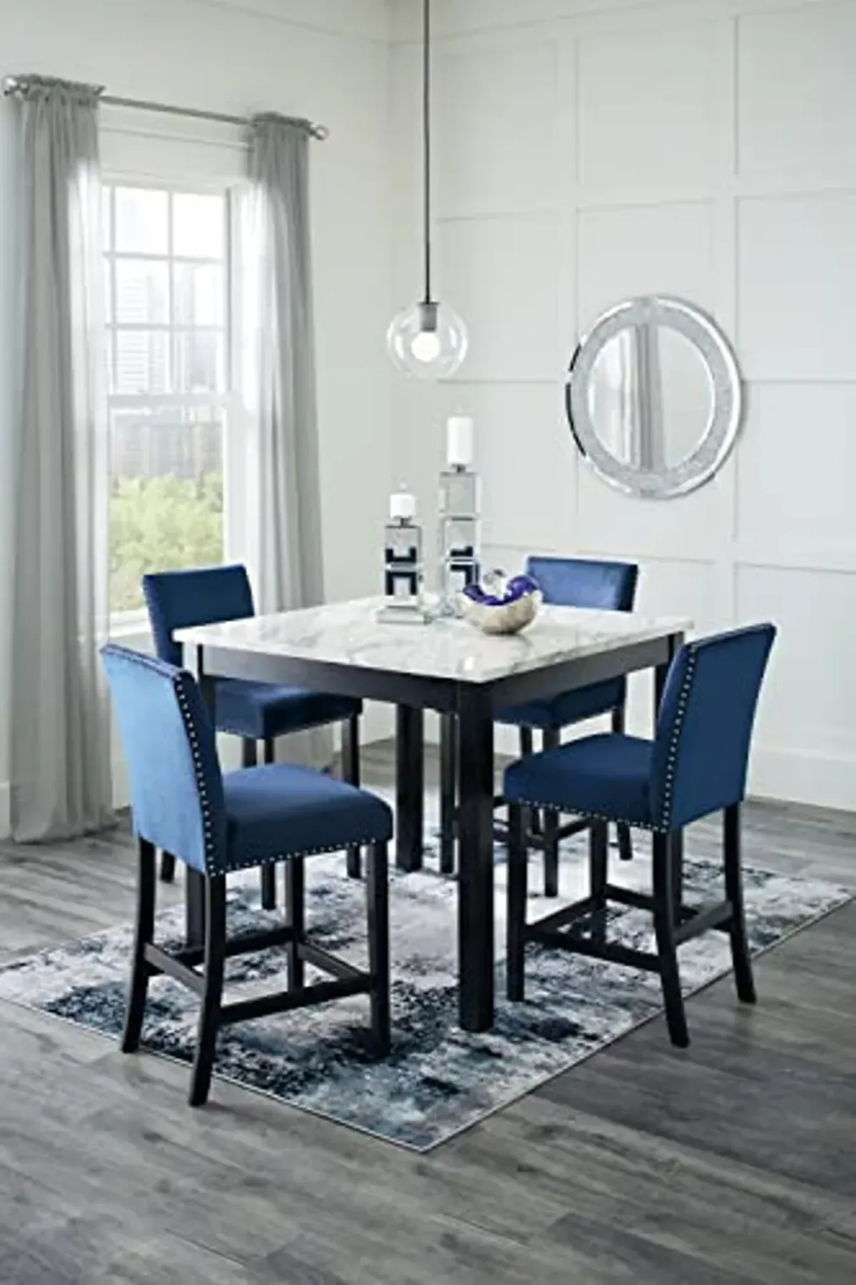 Signature Design by Ashley Cranderlyn Urban Counter Height Table Set with Upholstered Bar Stools, Set of 5, Black & Blue