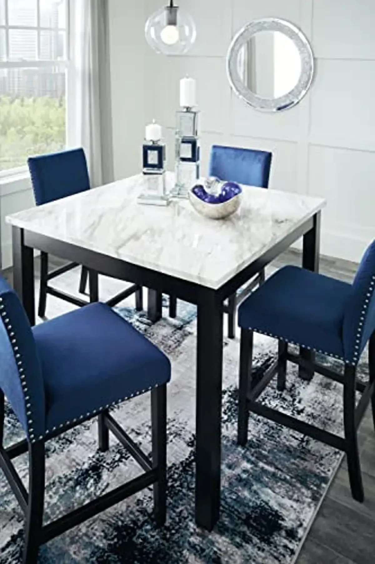 Signature Design by Ashley Cranderlyn Urban Counter Height Table Set with Upholstered Bar Stools, Set of 5, Black & Blue