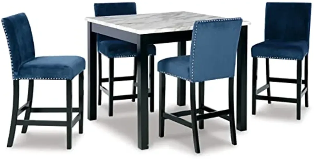 Signature Design by Ashley Cranderlyn Urban Counter Height Table Set with Upholstered Bar Stools, Set of 5, Black & Blue