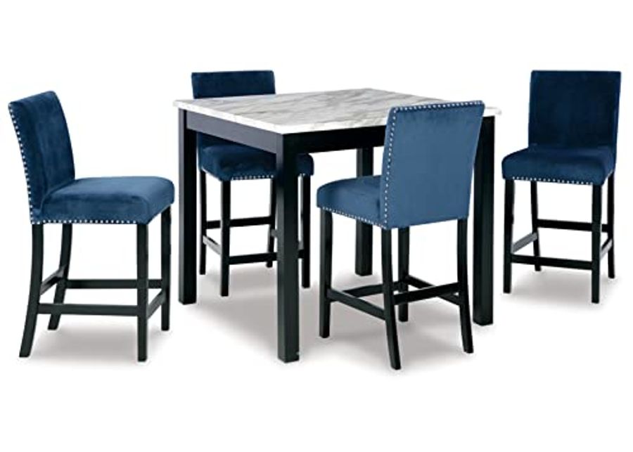 Signature Design by Ashley Cranderlyn Urban Counter Height Table Set with Upholstered Bar Stools, Set of 5, Black & Blue