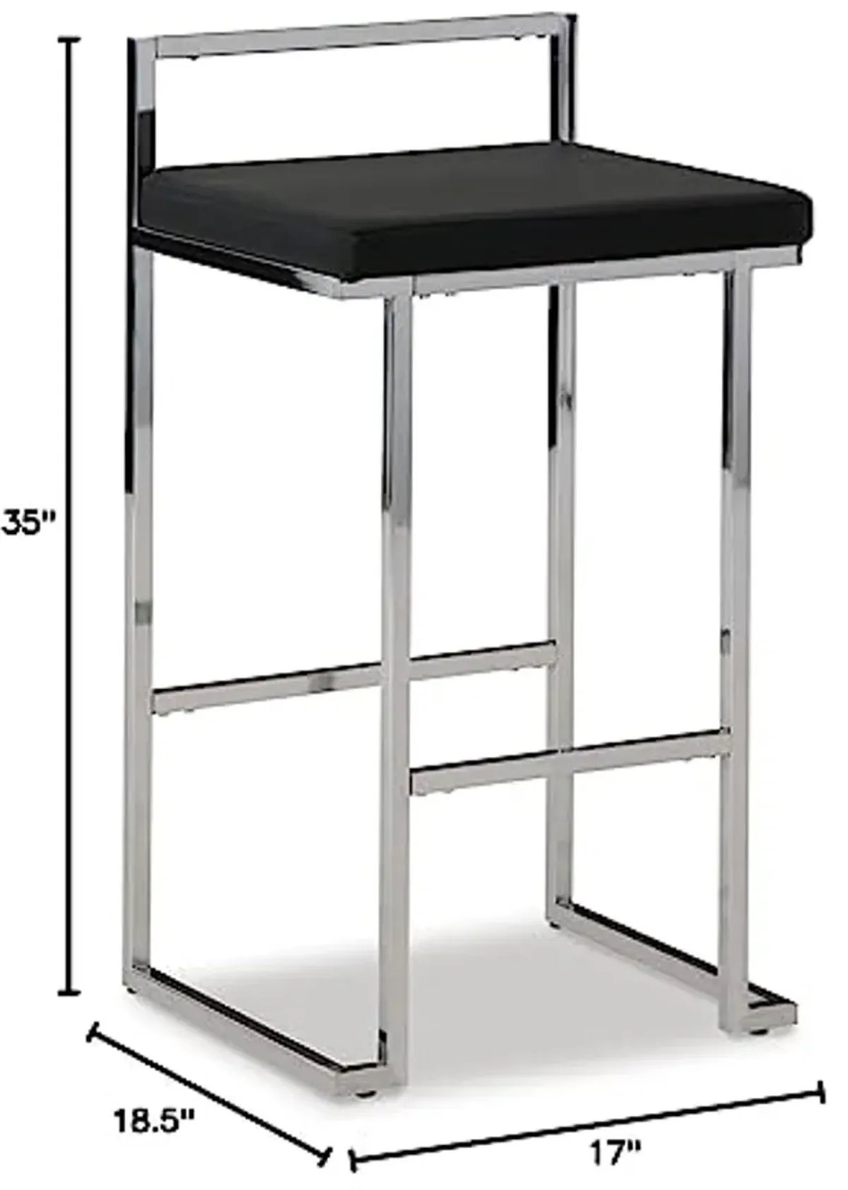 Signature Design by Ashley Madanere Contemporary Tall Upholstered Stool with Metal Frame, 2 Count,Black & Chrome