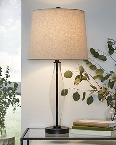 Signature Design by Ashley Travisburg 28.75" Casual Glass Table Lamp Set, 2 Count, Beige & Black