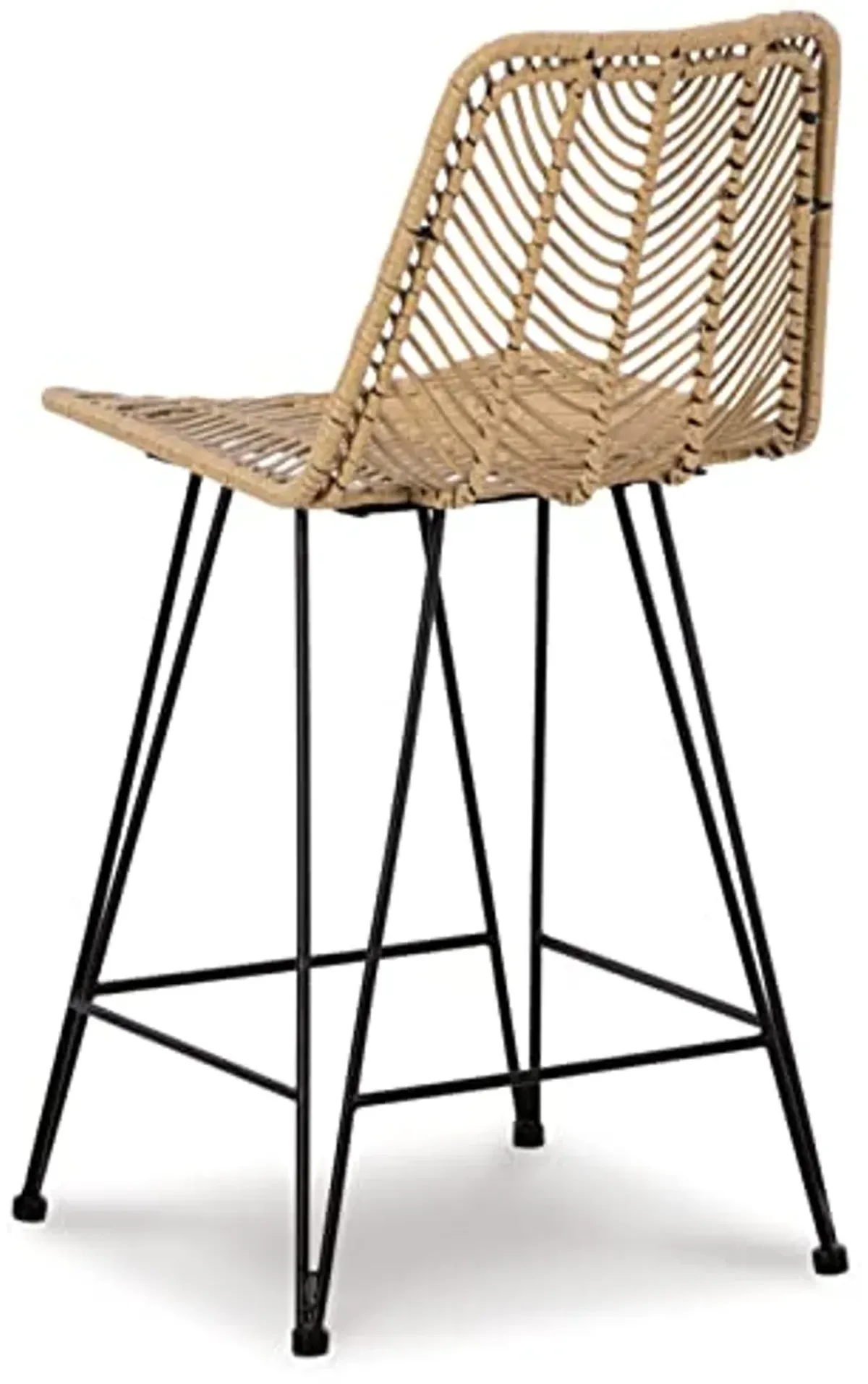 Signature Design by Ashley Angentree Bohemian Wicker Counter Height Barstool with Footrest, Set of 2, Black & Beige