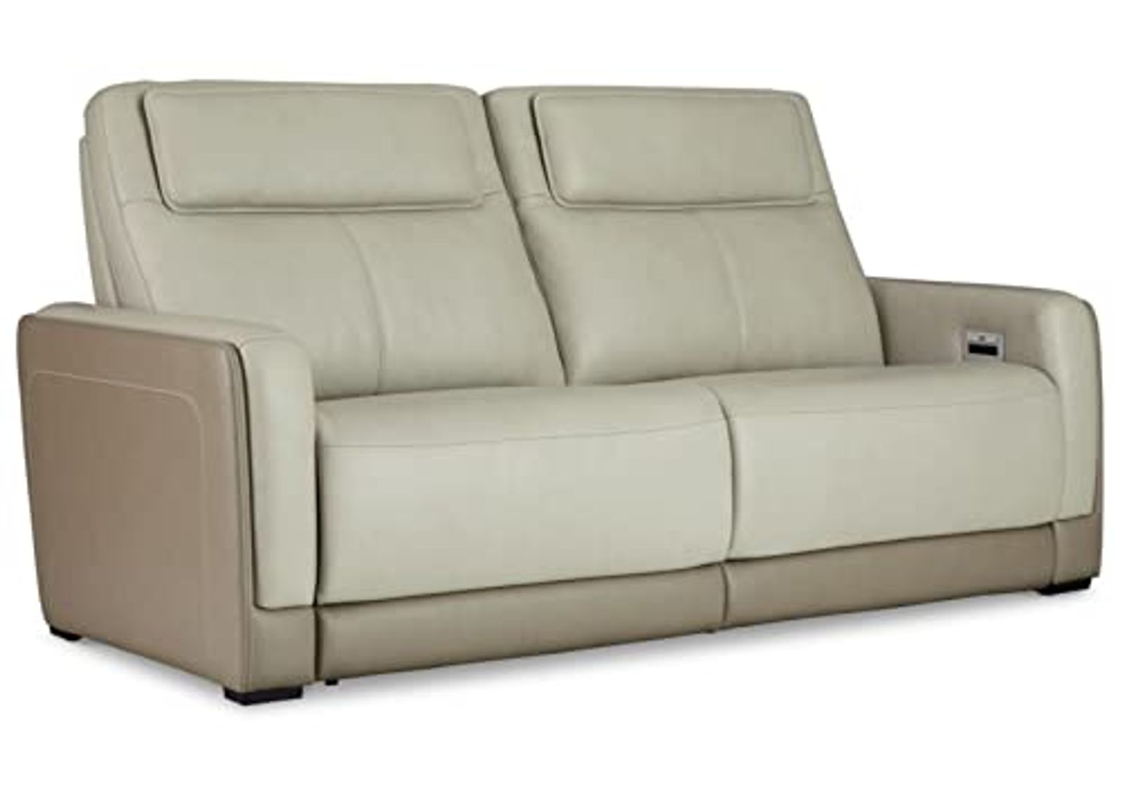 Signature Design by Ashley Battleville Contemporary Leather 2 Seat Power Reclining Sofa with Adjustable Headrest, Light Gray