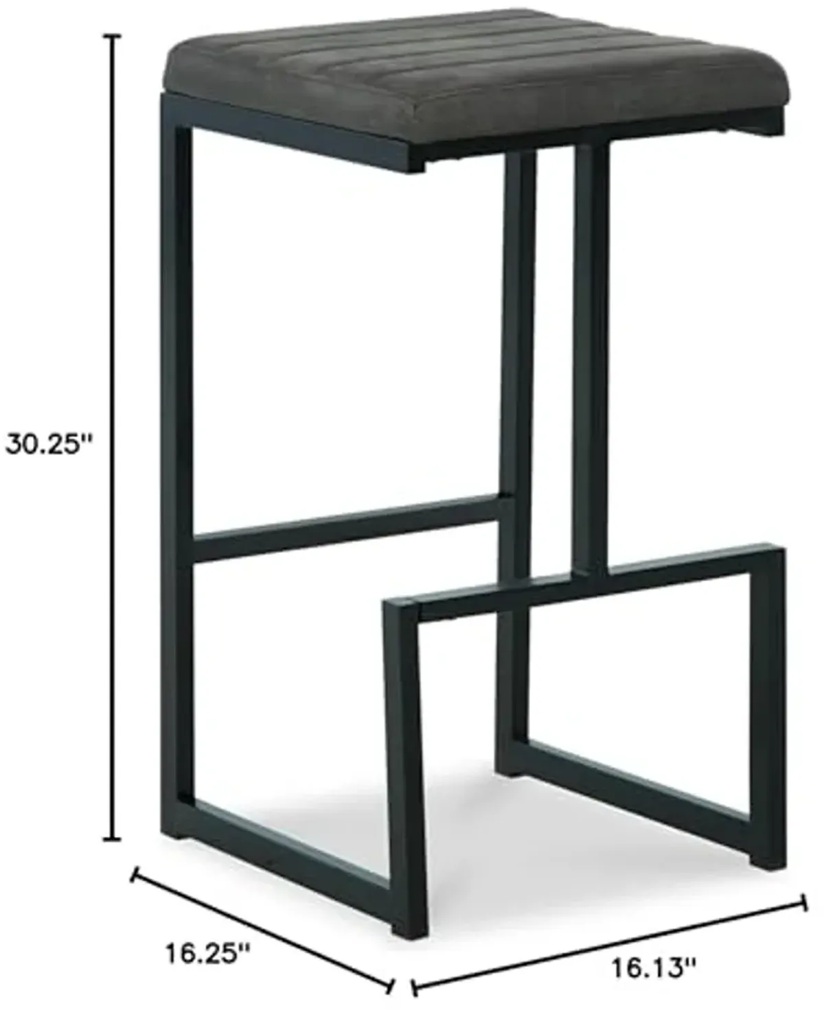 Signature Design by Ashley Strumford Modern Tall Upholstered Barstool with Metal Frame, 2 Count, Black & Gray