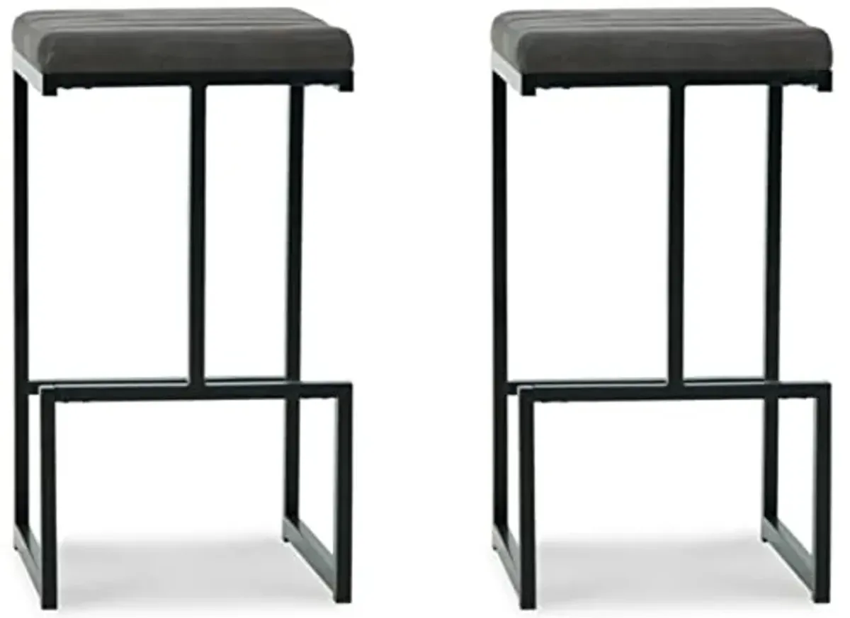 Signature Design by Ashley Strumford Modern Tall Upholstered Barstool with Metal Frame, 2 Count, Black & Gray