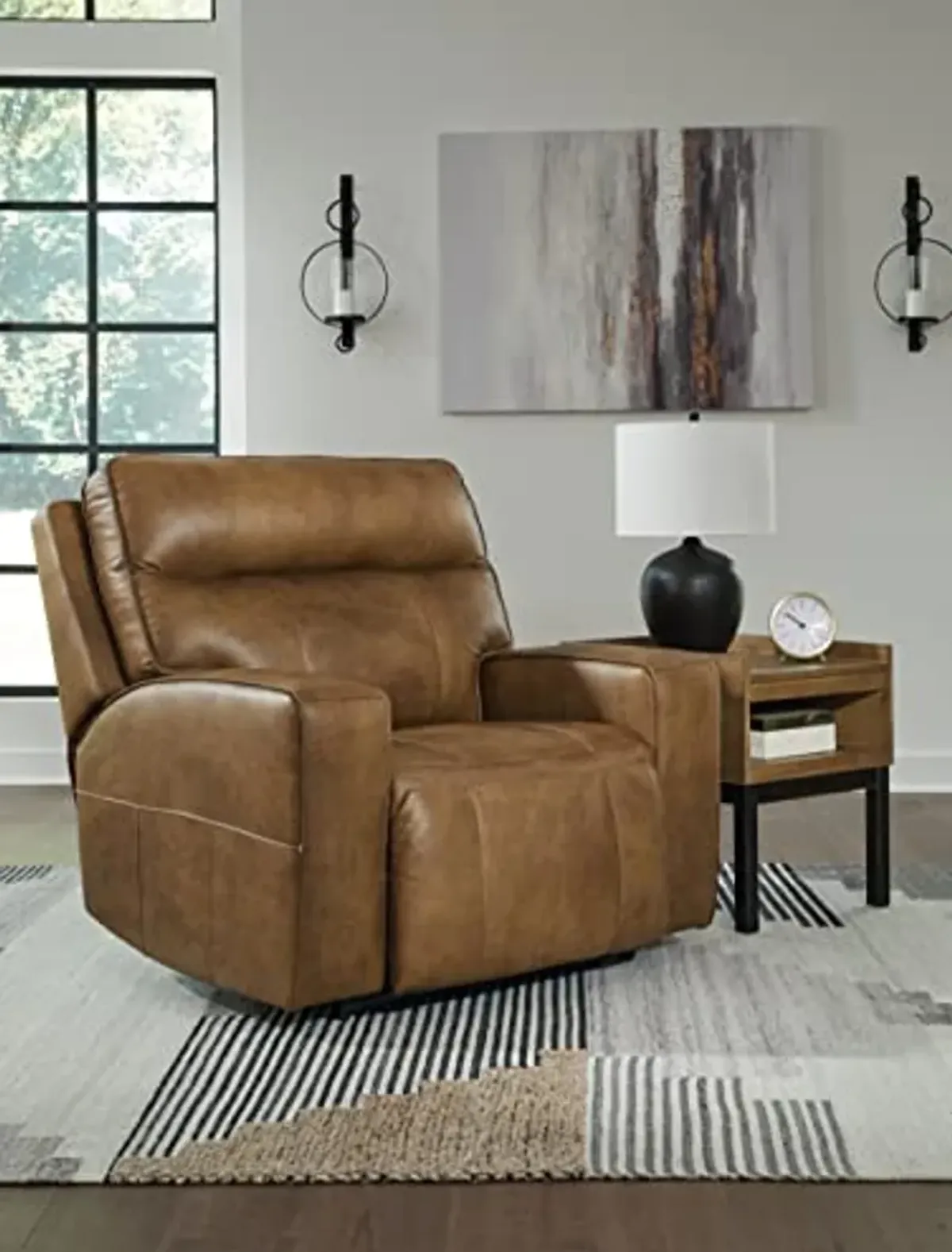 Signature Design by Ashley Game Plan Modern Leather Oversized Power Recliner, Light Brown