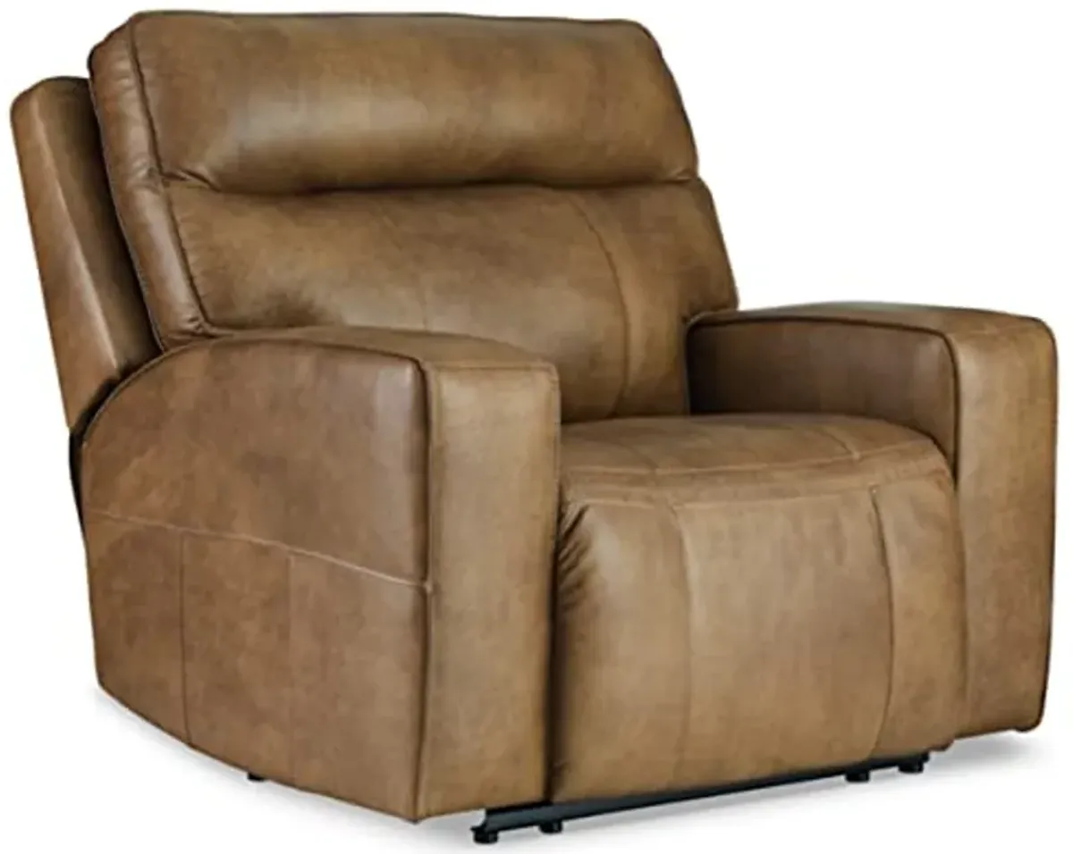 Signature Design by Ashley Game Plan Modern Leather Oversized Power Recliner, Light Brown