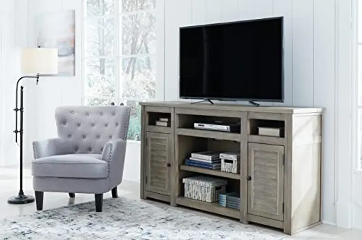 Signature Design by Ashley Moreshire Farmhouse TV Stand with Fireplace Option for TVs up to 72", Light Gray