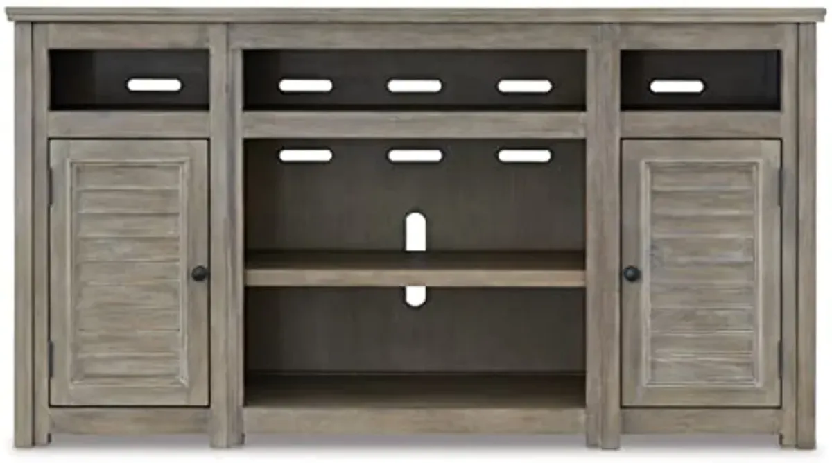 Signature Design by Ashley Moreshire Farmhouse TV Stand with Fireplace Option for TVs up to 72", Light Gray