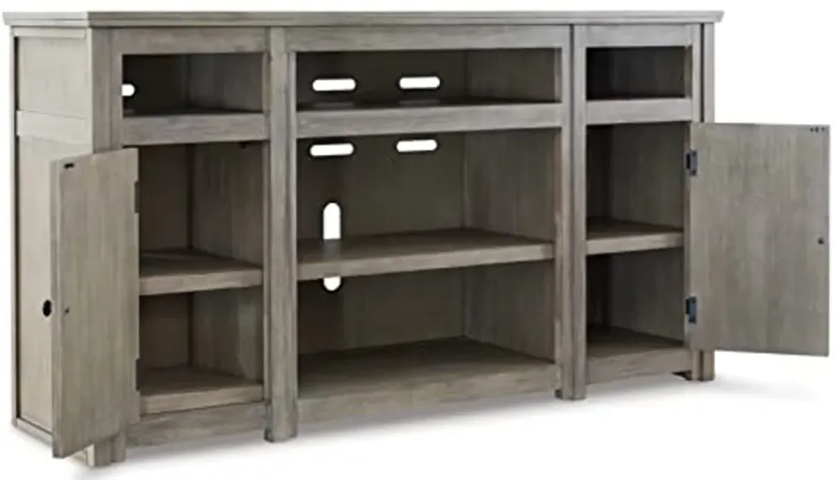 Signature Design by Ashley Moreshire Farmhouse TV Stand with Fireplace Option for TVs up to 72", Light Gray