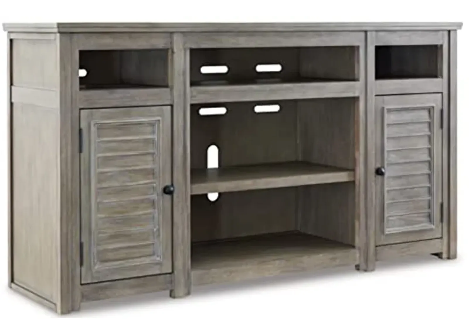 Signature Design by Ashley Moreshire Farmhouse TV Stand with Fireplace Option for TVs up to 72", Light Gray