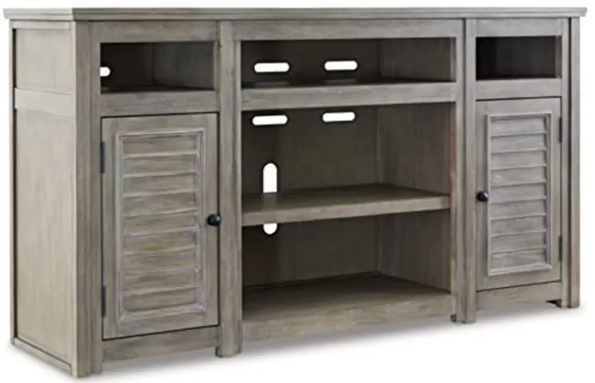 Signature Design by Ashley Moreshire Farmhouse TV Stand with Fireplace Option for TVs up to 72", Light Gray