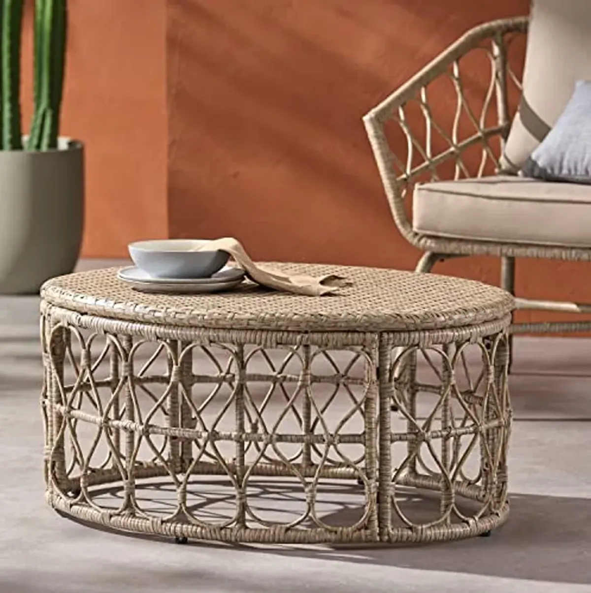 Bruce Outdoor Coffee Table - Wicker - Light Brown