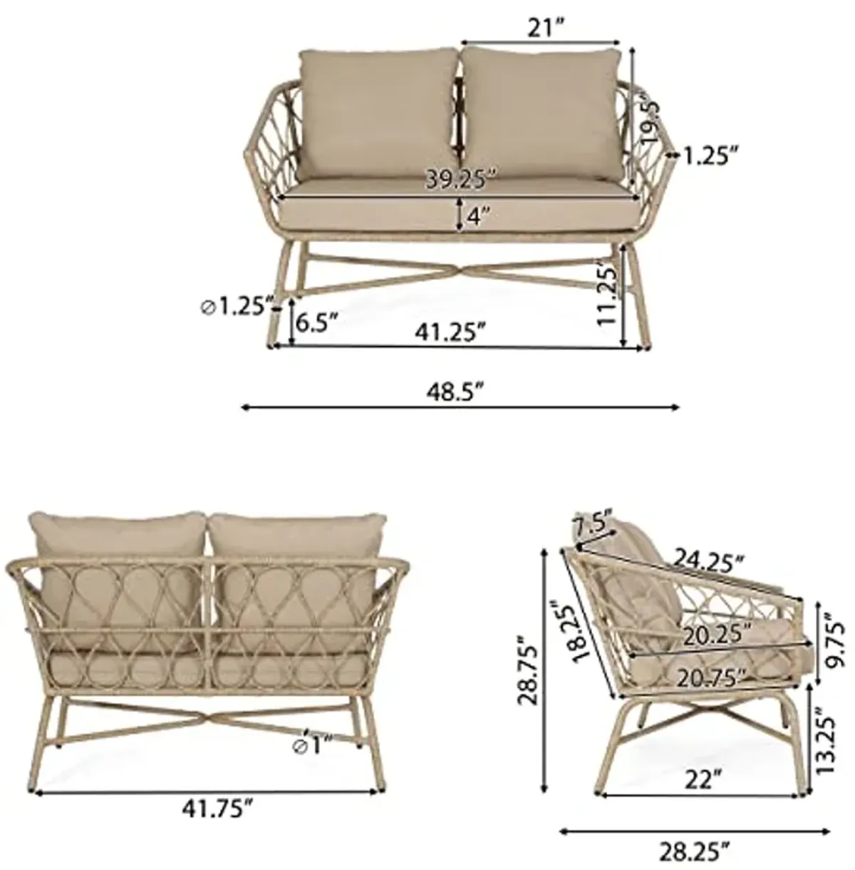 Christopher Knight Home Bruce Love Seats, Light Brown + Beige