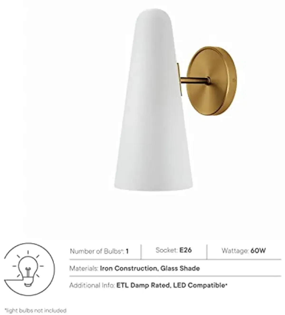 Modway Beacon 1-Light Wall Sconce in Opal Satin Brass,Brown, 7.5 x 5 x 11.5