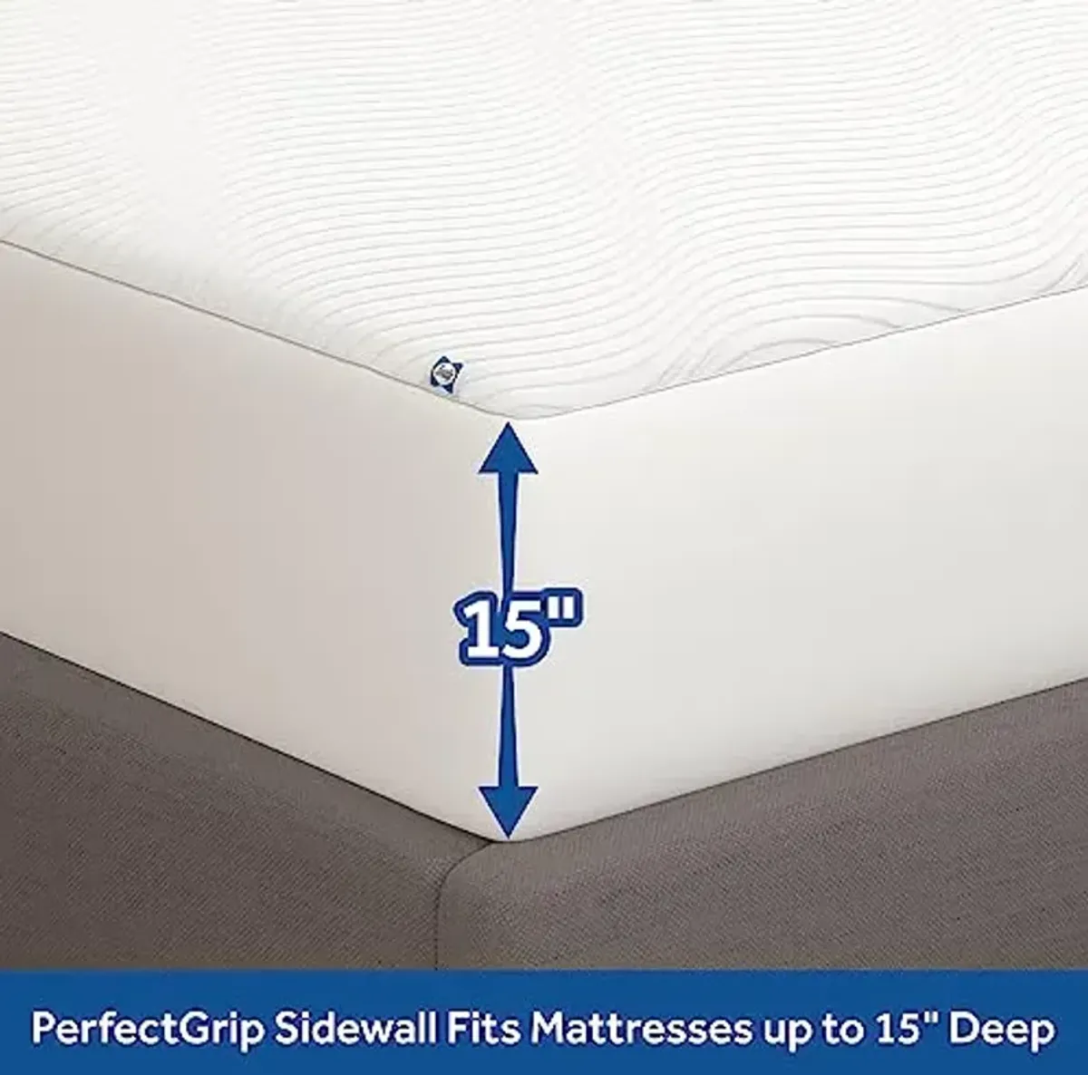 Sealy Complete Protection Waterproof Stain Protection Soft Comfort Top PerfectGrip Stretch Sidewalls Machine Washable Fitted Mattress Protector, Queen Size, White