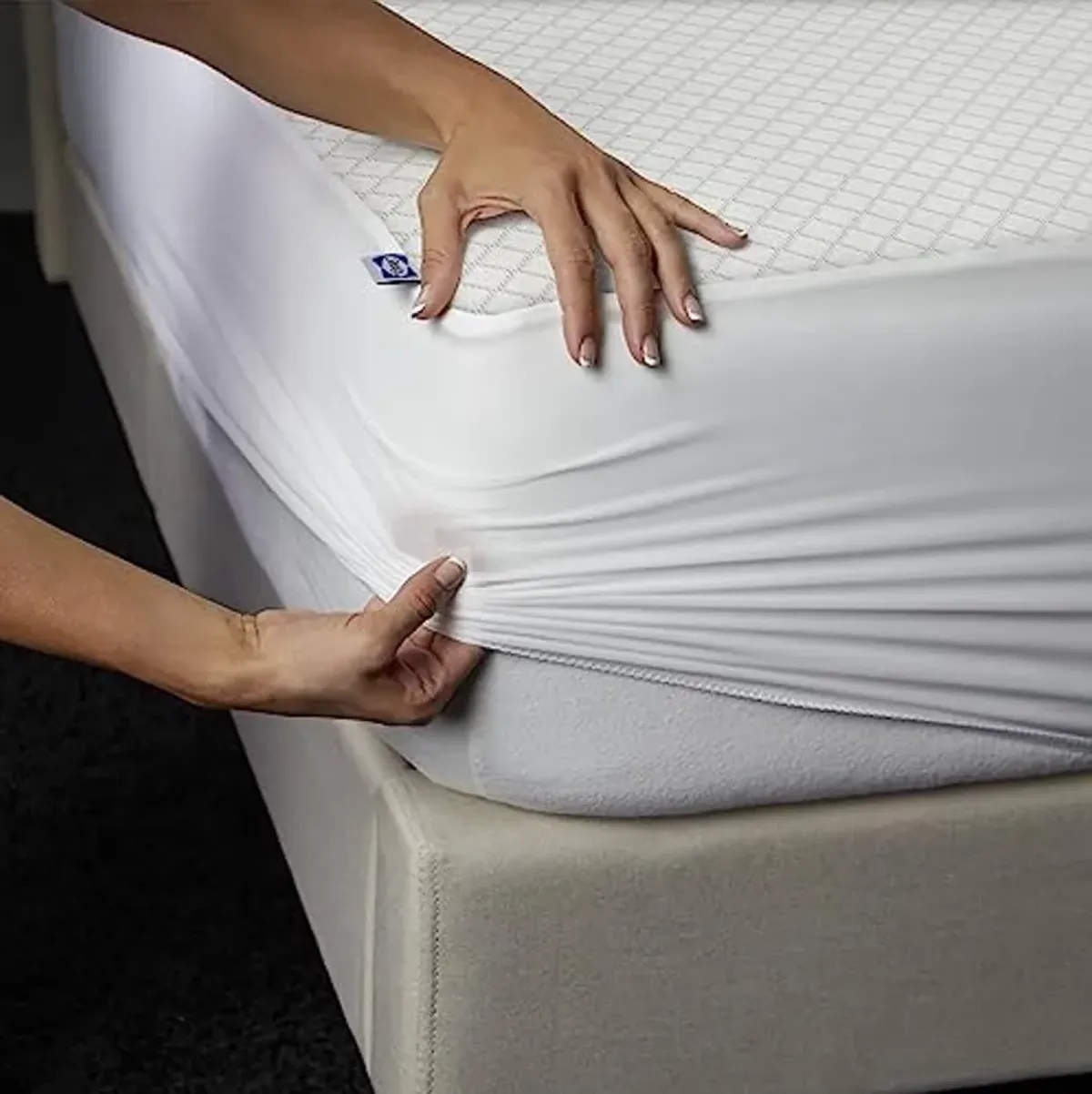 Sealy Spot and Stain Protection Fitted Mattress Protector- Full Size Soft Polyester Waterproof Mattress Cover