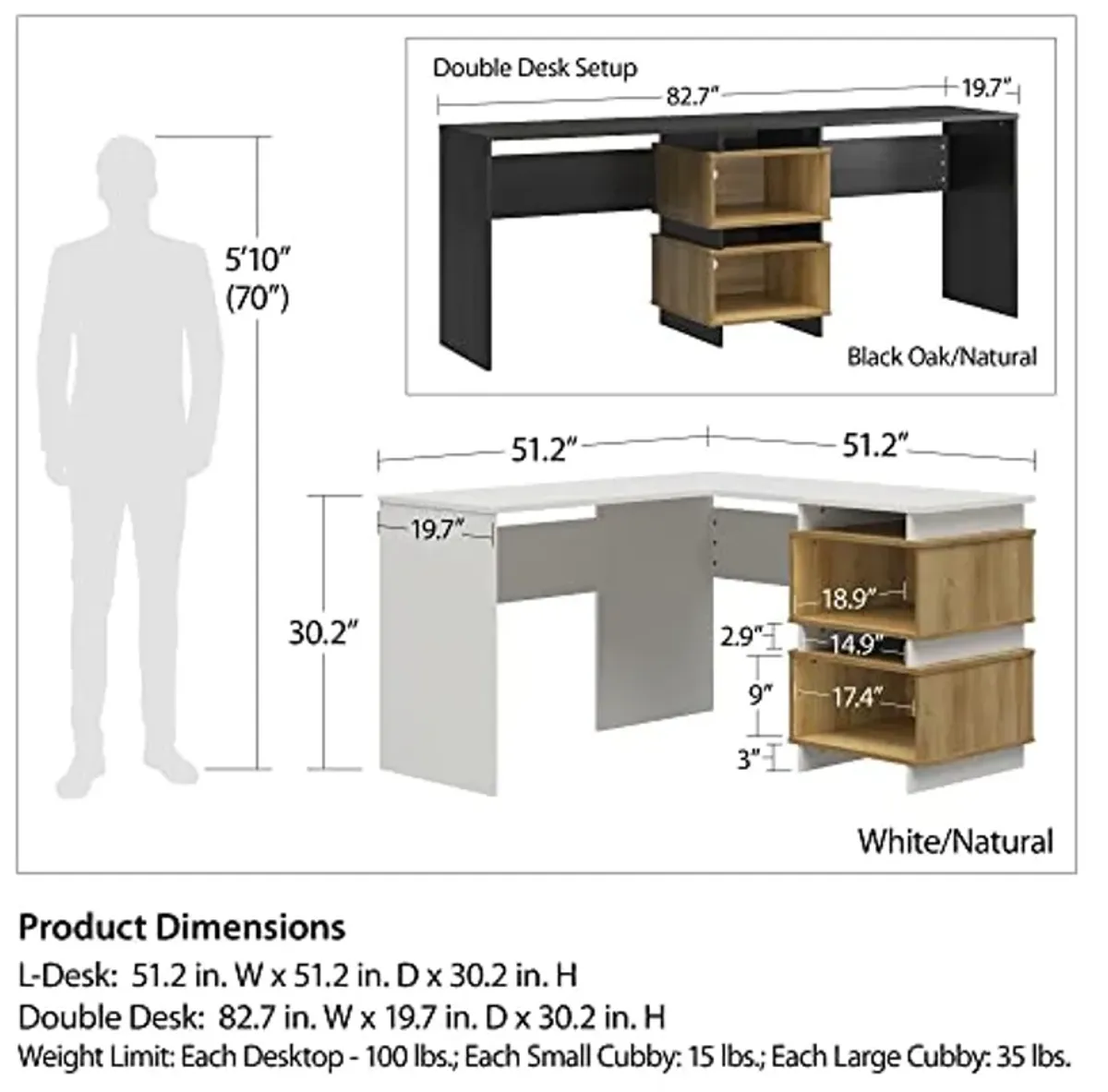 Novogratz Nelson 2-Way Desk, Black Oak