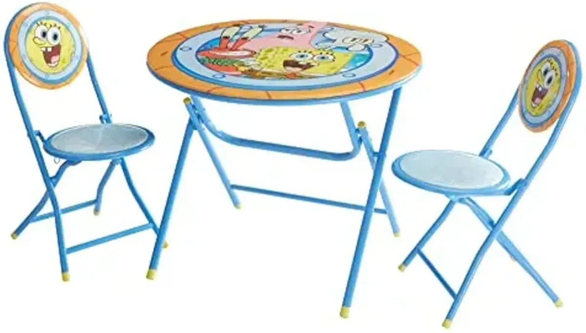 Idea Nuova Spongebob Squarepants Round Table and Chair Set,Kids Activity Table with 2 Chairs, Fun Playroom Furniture for Arts, Crafts & Snacks