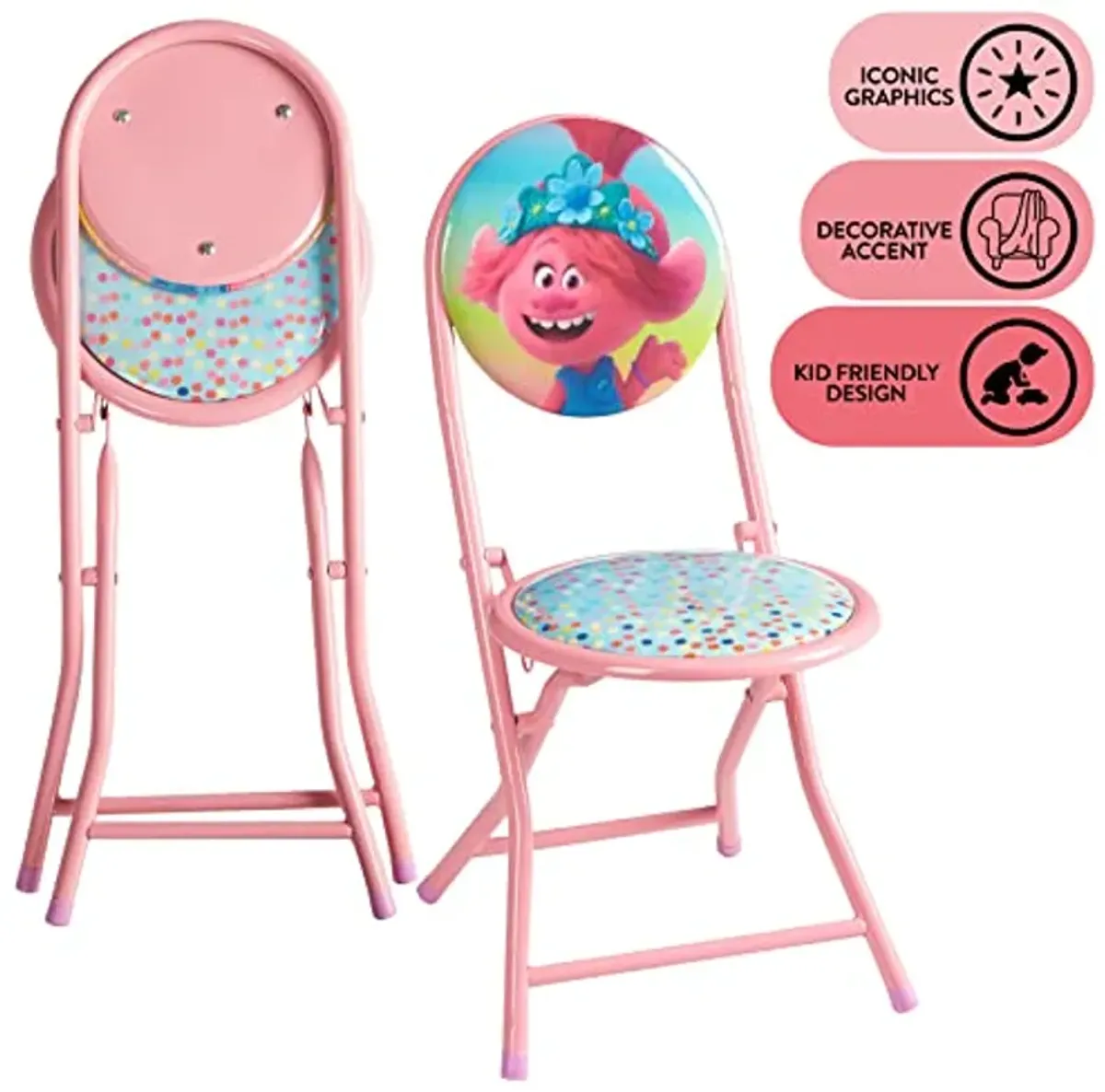 DreamWorks Trolls 3 Piece Foldable Round Table and Chair Set, Ages 3+