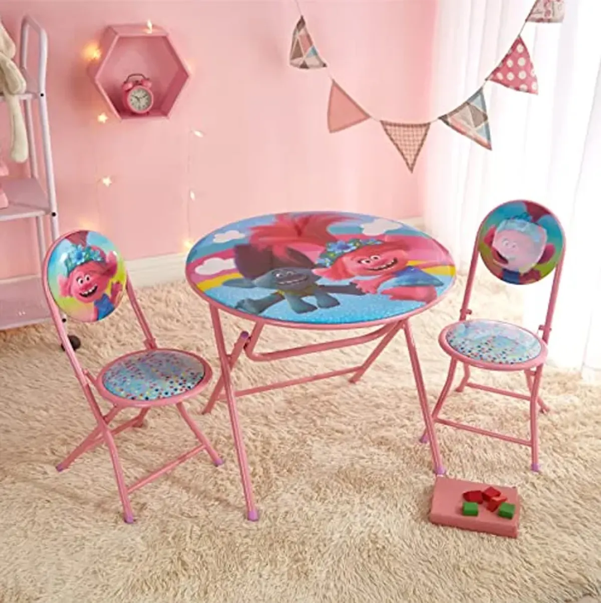 DreamWorks Trolls 3 Piece Foldable Round Table and Chair Set, Ages 3+