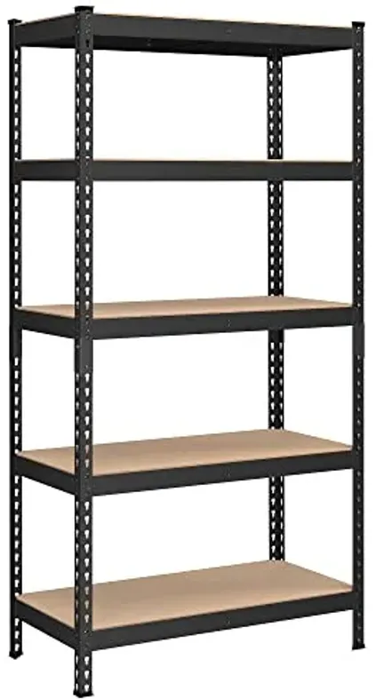 SONGMICS 5-Tier Storage Shelves, Load 2310 lb, Garage Storage, Boltless Assembly, Adjustable Shelving Unit, 17.7 x 35.4 x 70.9 Inches, for Study Shed Basement, Black and Natural Beige UGLR450B01