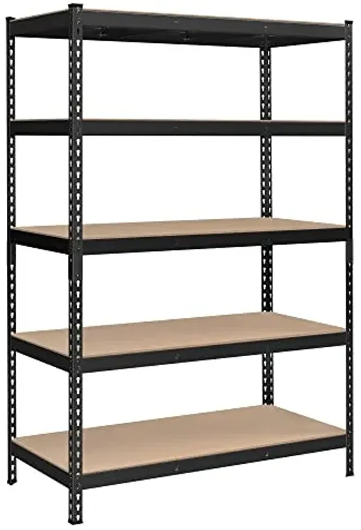 SONGMICS 5-Tier Storage Shelves, Load 2310 lb, Garage Storage, Boltless Assembly, Adjustable Shelving Unit, 23.6 x 47.2 x 70.9 Inches, for Study Shed Basement, Black and Natural Beige UGLR600B01